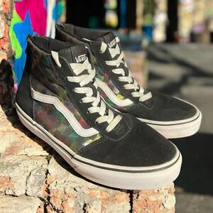 Vans Sk8-Hi Sneakers Shoes Rainbow Black Checkerboard Womens Size 5 Zip & Lace‎
